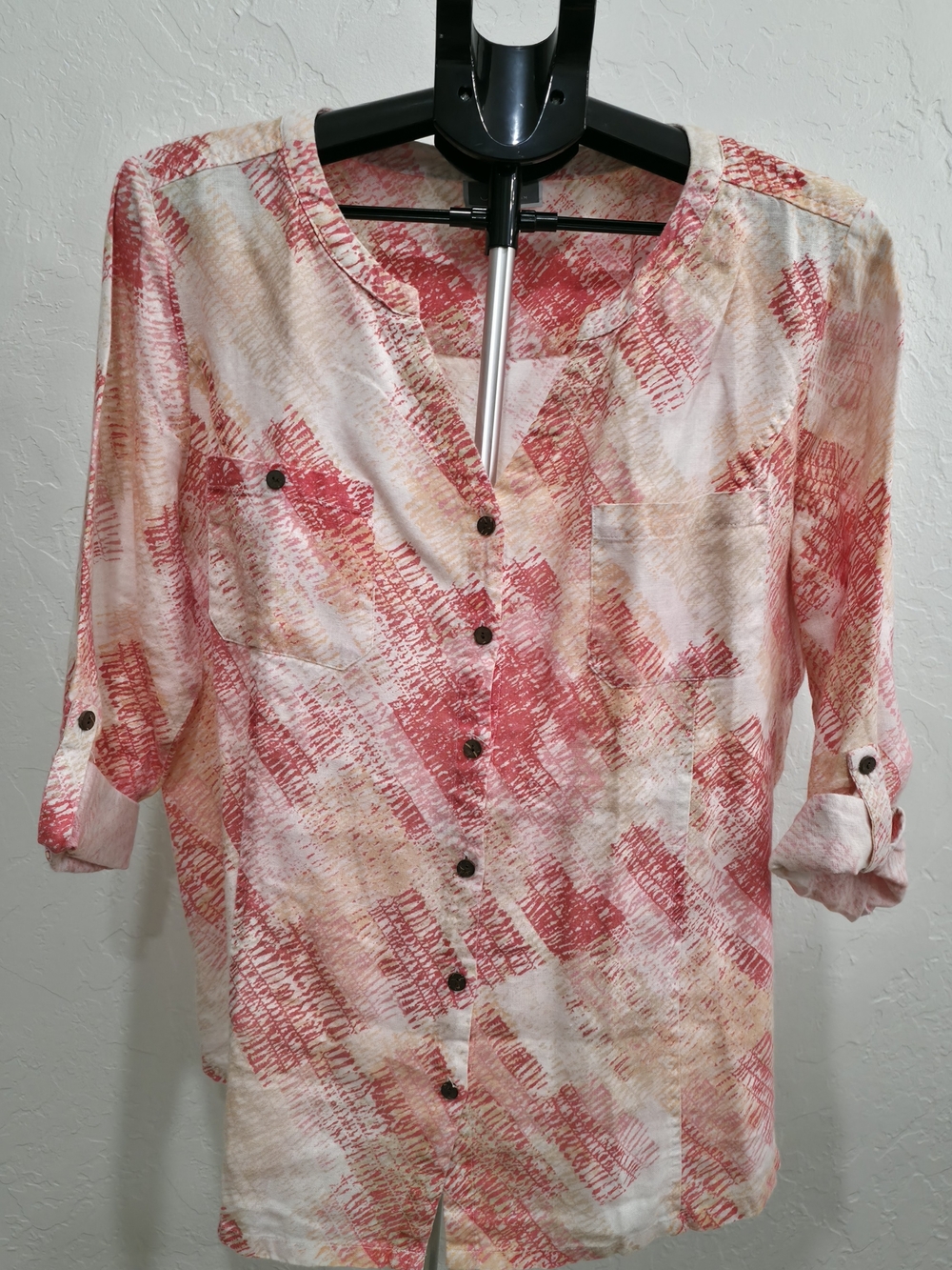 JM Collection Coral and Cream Patterned Button-Down Shirt